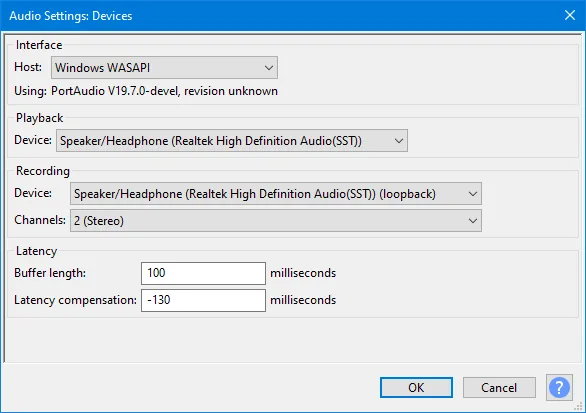 Choose MME, DirectSound, or Windows WASAPI